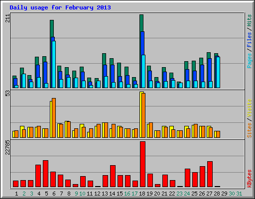 Daily usage for February 2013